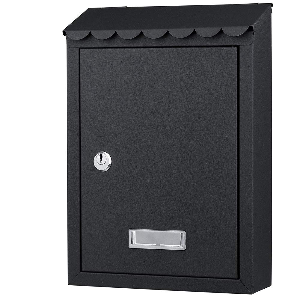 Cassetta Postale Parete in Acciaio Porta Lettere Posta Esterno con Chiave Nero