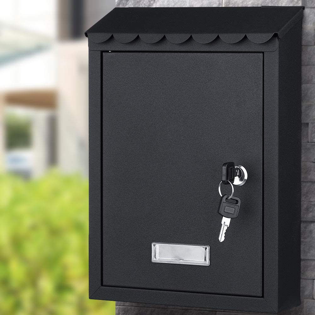 Cassetta Postale Parete in Acciaio Porta Lettere Posta Esterno con Chiave Nero