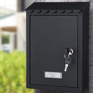 Cassetta Postale Parete in Acciaio Porta Lettere Posta Esterno con Chiave Nero