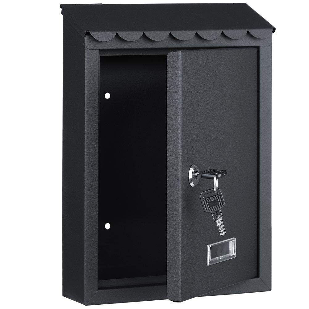 Cassetta Postale Parete in Acciaio Porta Lettere Posta Esterno con Chiave Nero