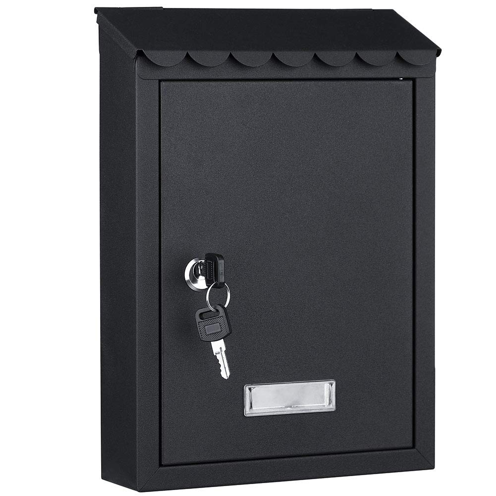 Cassetta Postale Parete in Acciaio Porta Lettere Posta Esterno con Chiave Nero