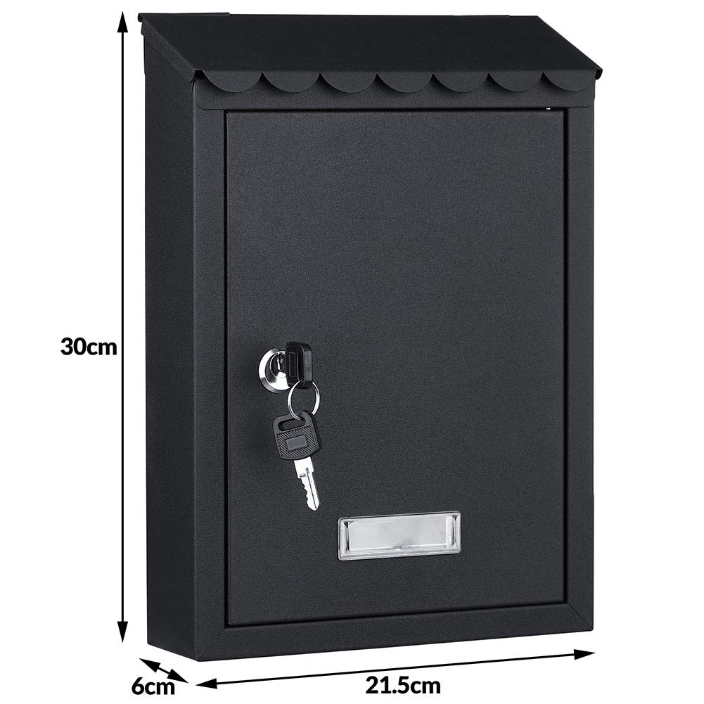 Cassetta Postale Parete in Acciaio Porta Lettere Posta Esterno con Chiave Nero