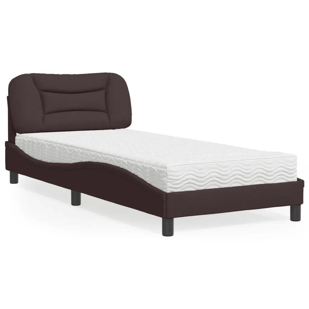 Letto con Materasso-Struttura Letto con Materasso Hvar Marrone Scuro 90x190 cm in Tessuto