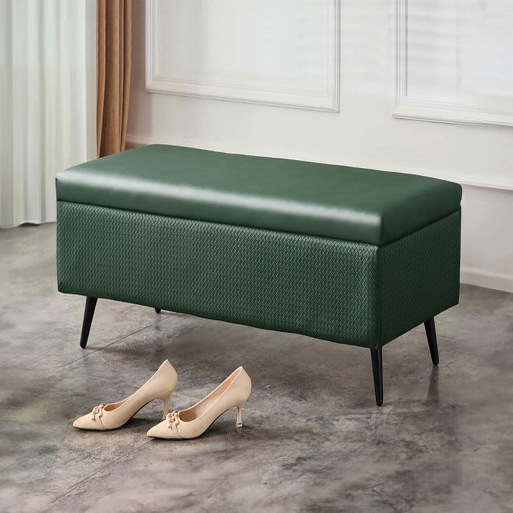 Cassapanca Contenitore Verde in Ecopelle Divano Piedini in Metallo 80x40x45cm