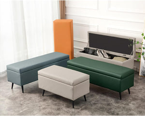 Cassapanca Contenitore Verde in Ecopelle Divano Piedini in Metallo 80x40x45cm