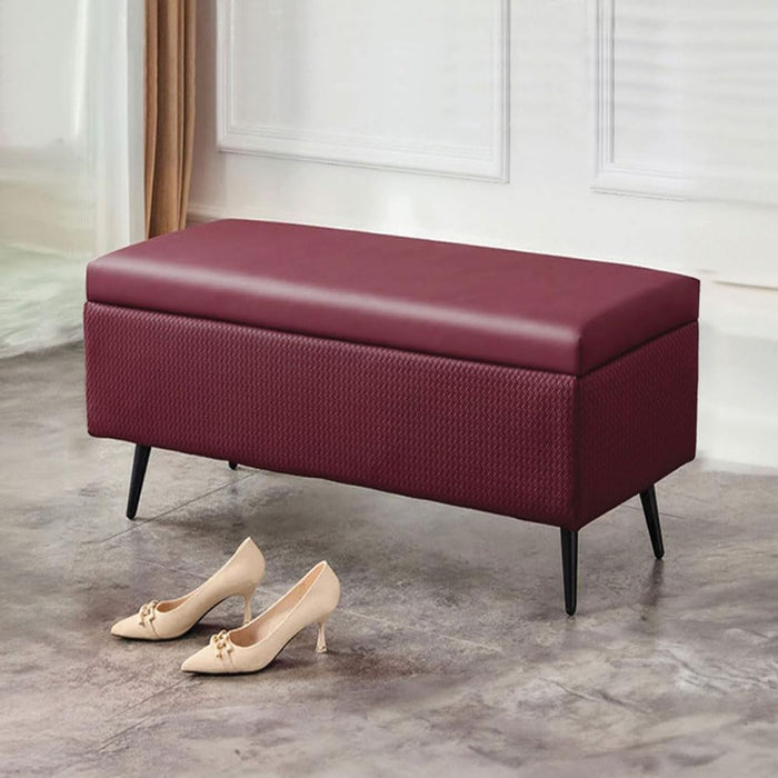 Cassapanca Contenitore Bordeaux in Ecopelle Divano Piedini in Metallo 80x40x45cm