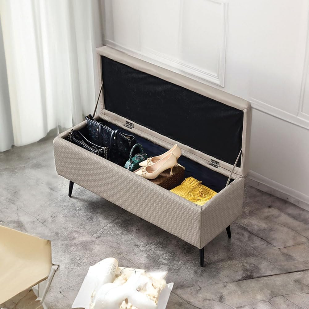 Cassapanca Contenitore Bordeaux in Ecopelle Divano Piedini in Metallo 80x40x45cm