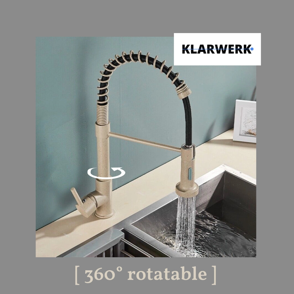 BERND | Rubinetto girevole beige da cucina in acciaio inossidabile |Miscelatore professionale girevole a 360 gradi con doccia | Alta pressione 2 porte