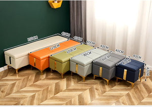 Cassapanca Contenitore Blu in Ecopelle con Piedini in Metallo Oro Panca Pouf