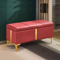 Cassapanca Contenitore Rosso in Ecopelle con Piedini in Metallo Oro Panca Pouf