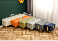 Cassapanca Contenitore Rosso in Ecopelle con Piedini in Metallo Oro Panca Pouf