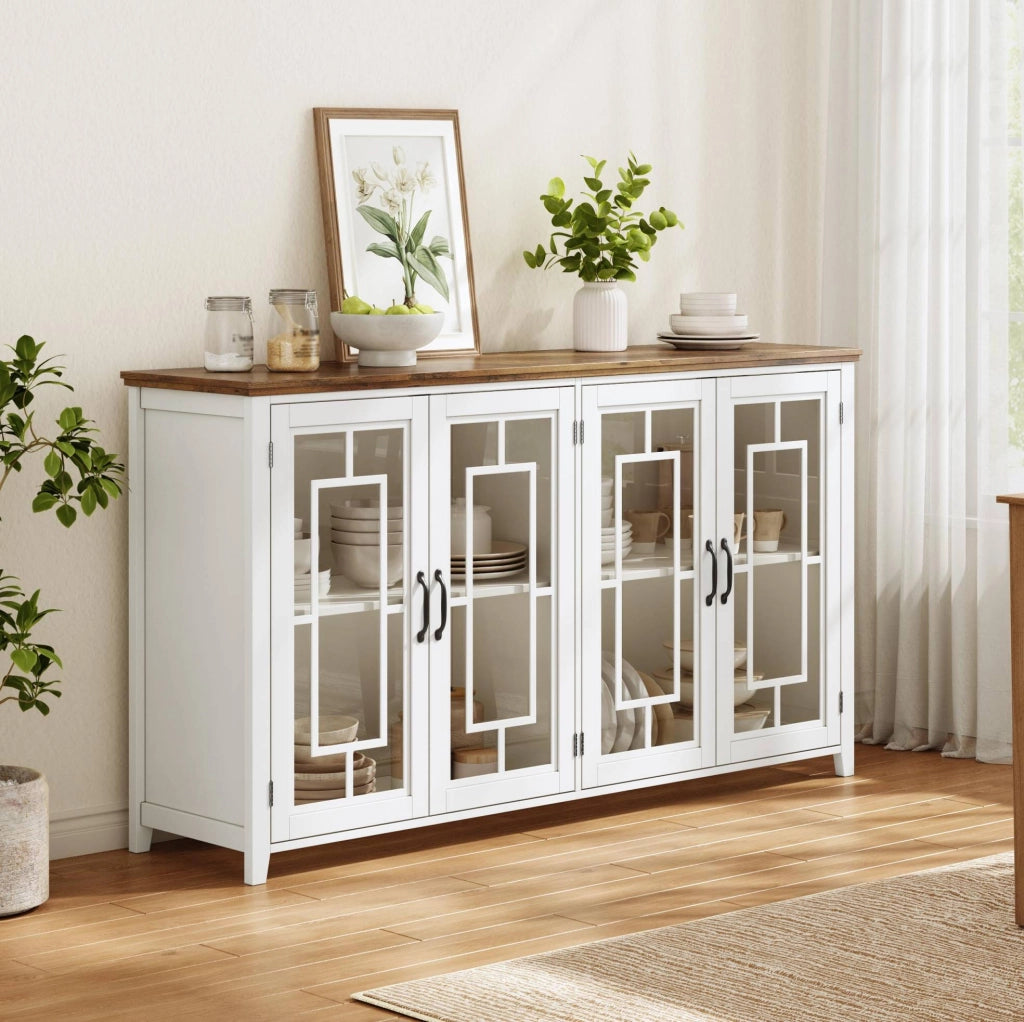 Sideboard cucina 160 cm con ante in vetro; MDF; bianco