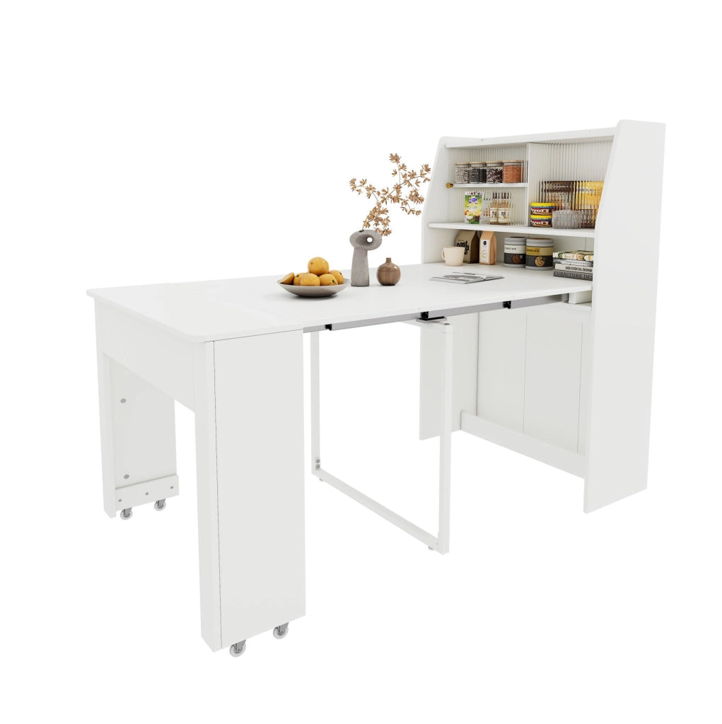 Tavolo da pranzo allungabile con contenitore in pannello truciolare bianco