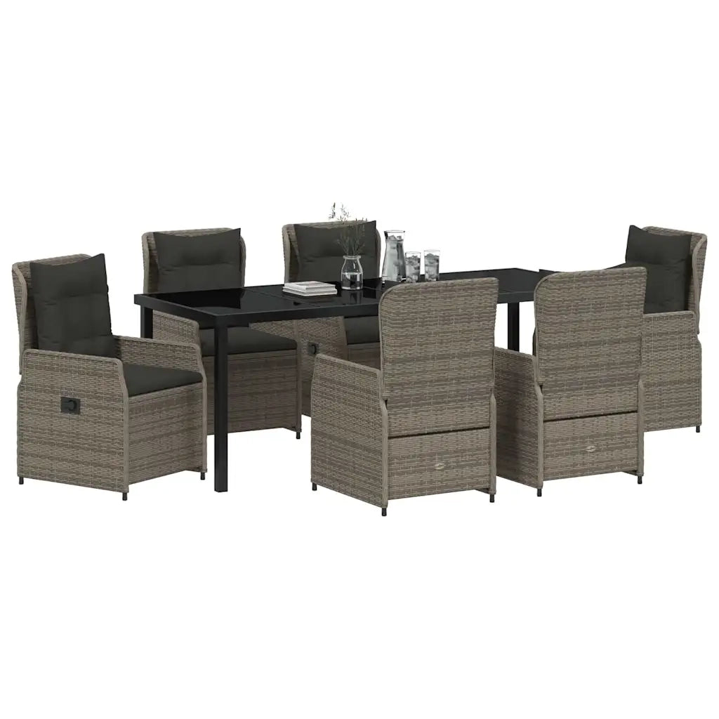 Set da Pranzo per Giardino 7 pcs Grigio polyrattan