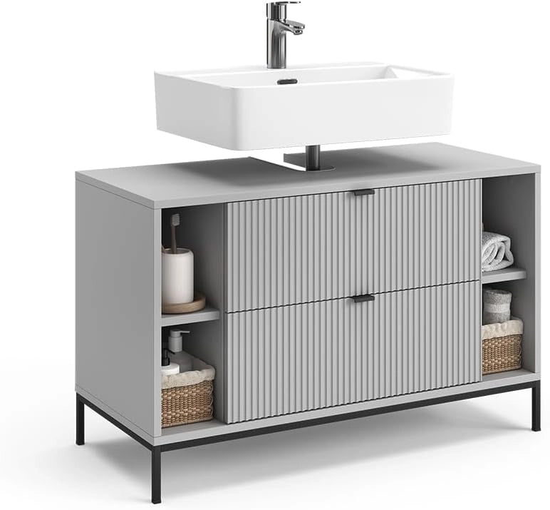 Mobile sottolavabo per bagno Eliza, Grigio, 100 x 63 cm Con 2 cassetti estraibili, per il montaggio sotto il lavandino e combinabile con la serie Eliza