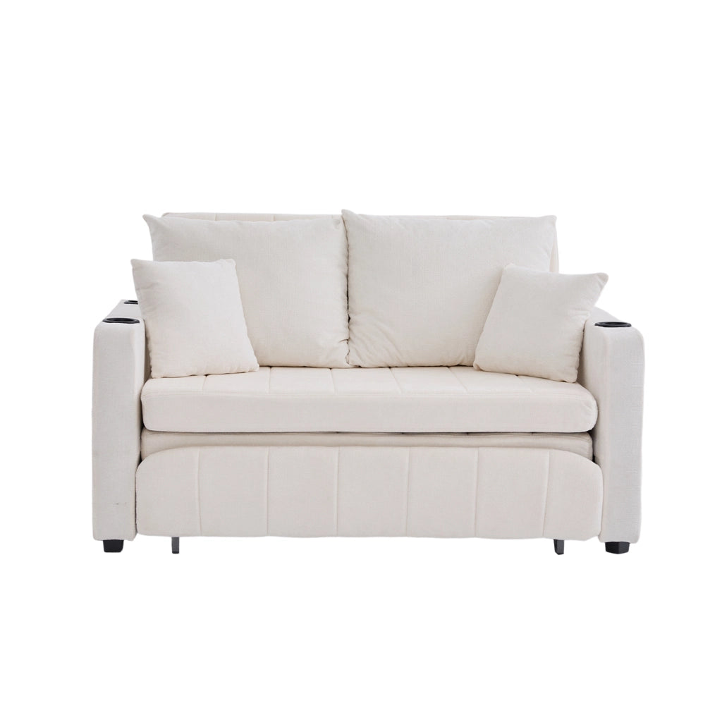Divano letto 139x73x83 cm in ciniglia beige， salvaspazio， 2 posti