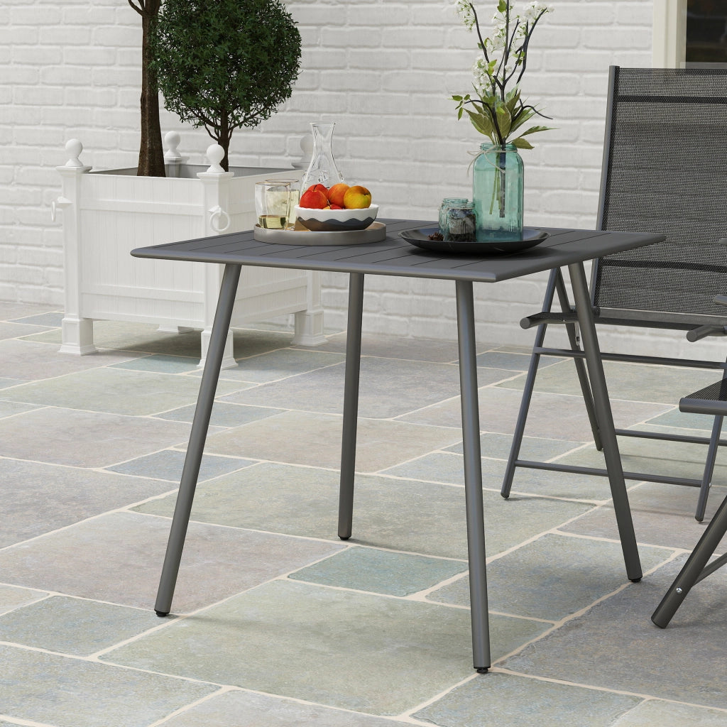 Tavolo da giardino in acciaio 80 x 80 x 74 cm Tavolo da buffet impermeabile con struttura in acciaio; tavolo antiscivolo da campeggio Tavolo con balcone per 4 persone Tavolo da patio Tavolo da pranzo all'aperto per giardino; patio; balcone; grigio