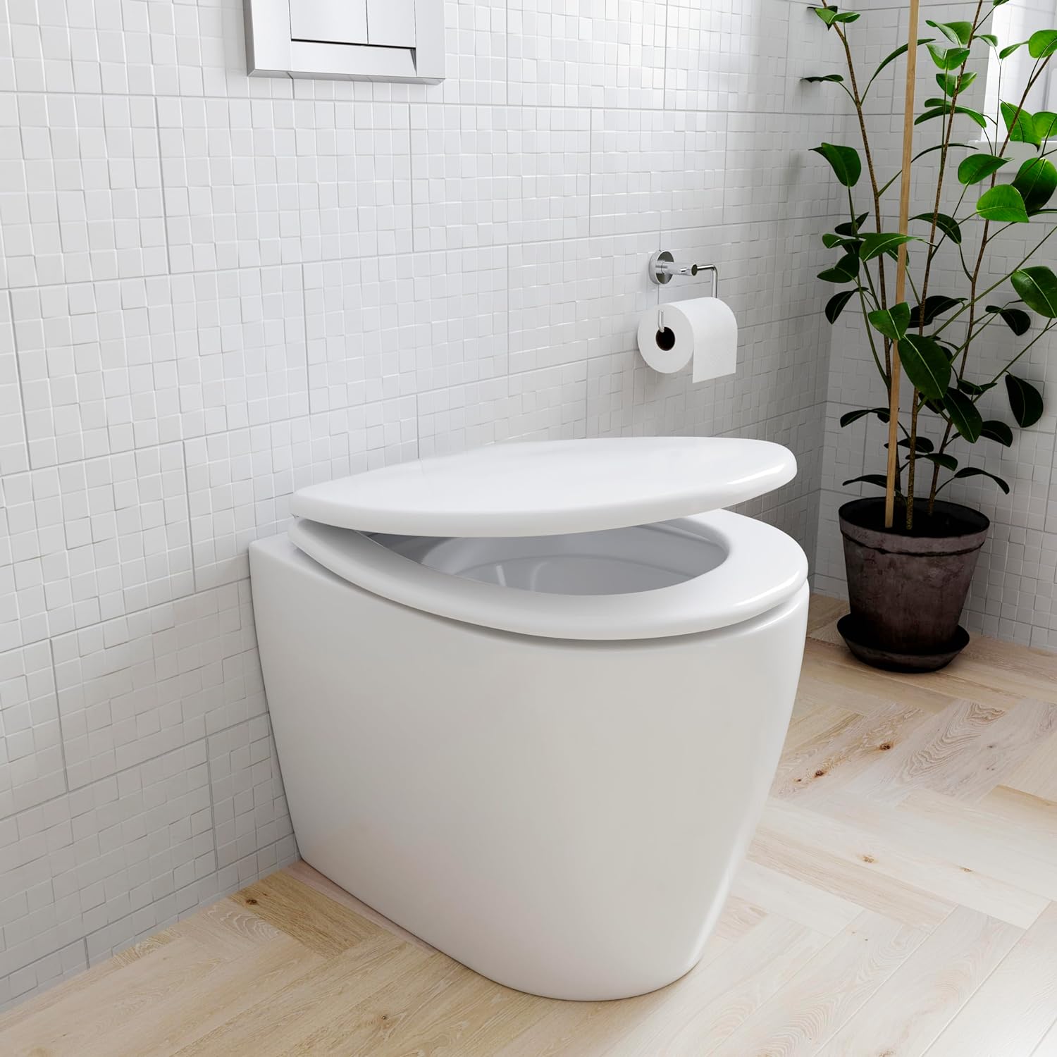 Copri Water Tavoletta WC Universale Legno Mdf Cerniere Cromate Antiruggine