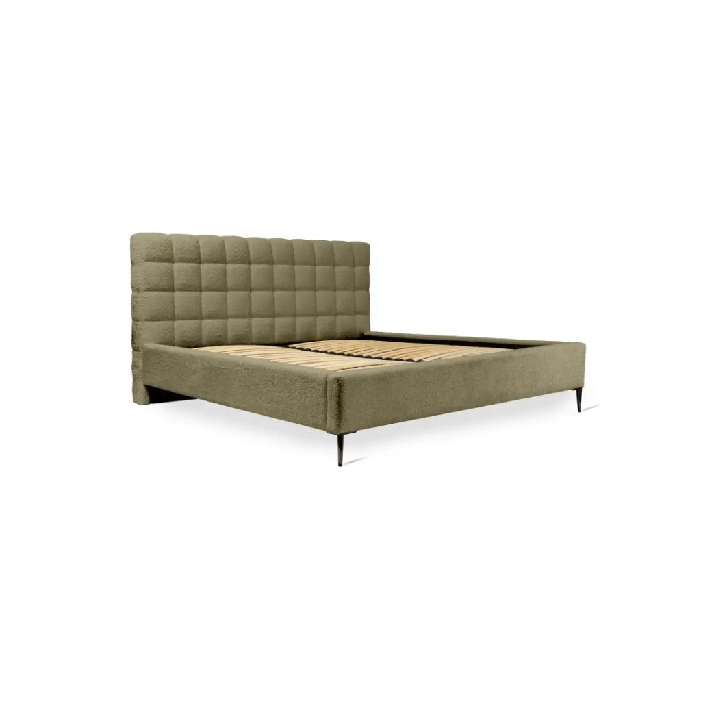 Letto MILLIO – Kaki – 160x200 cm – Tessuto chenille bouclé – Rete inclusa – Comfort albergo 5 stelle
