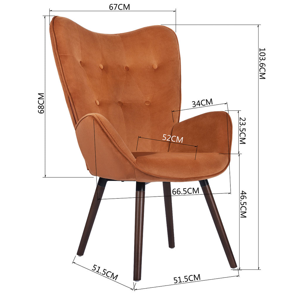 Poltrona Design Scandinavo schienale Alto Velluto Terracotta Velluto Sedia Lounge