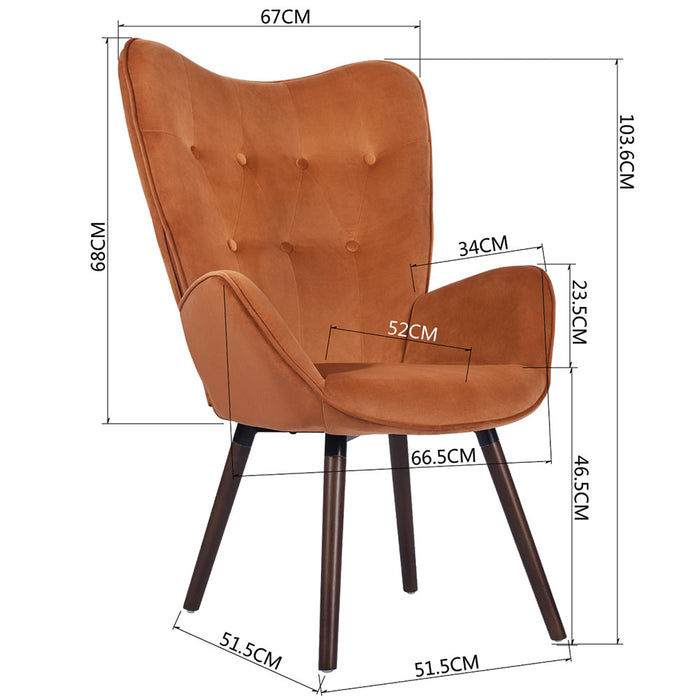 Poltrona Design Scandinavo schienale Alto Velluto Terracotta Velluto Sedia Lounge