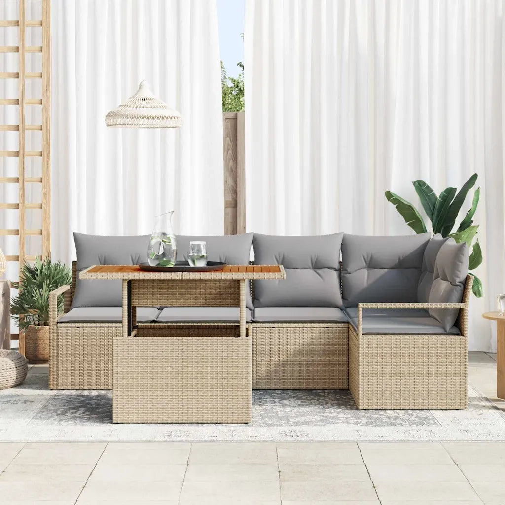 Set da Pranzo per Giardino con cuscino 6 pcs Beige e grigio 3349713