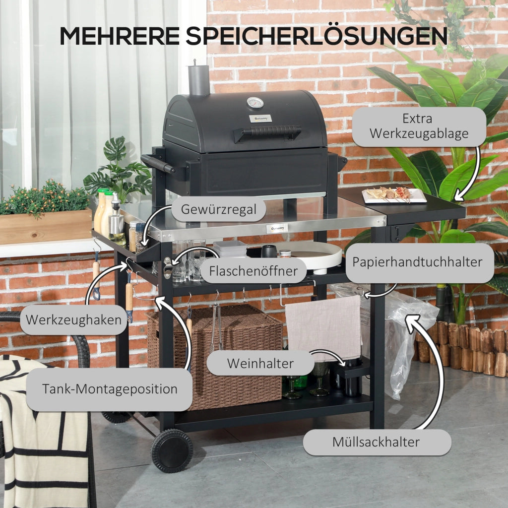 Carrello Barbecue con Accessori ¨C Zephmum ¨C Nero 125x65x84 cm