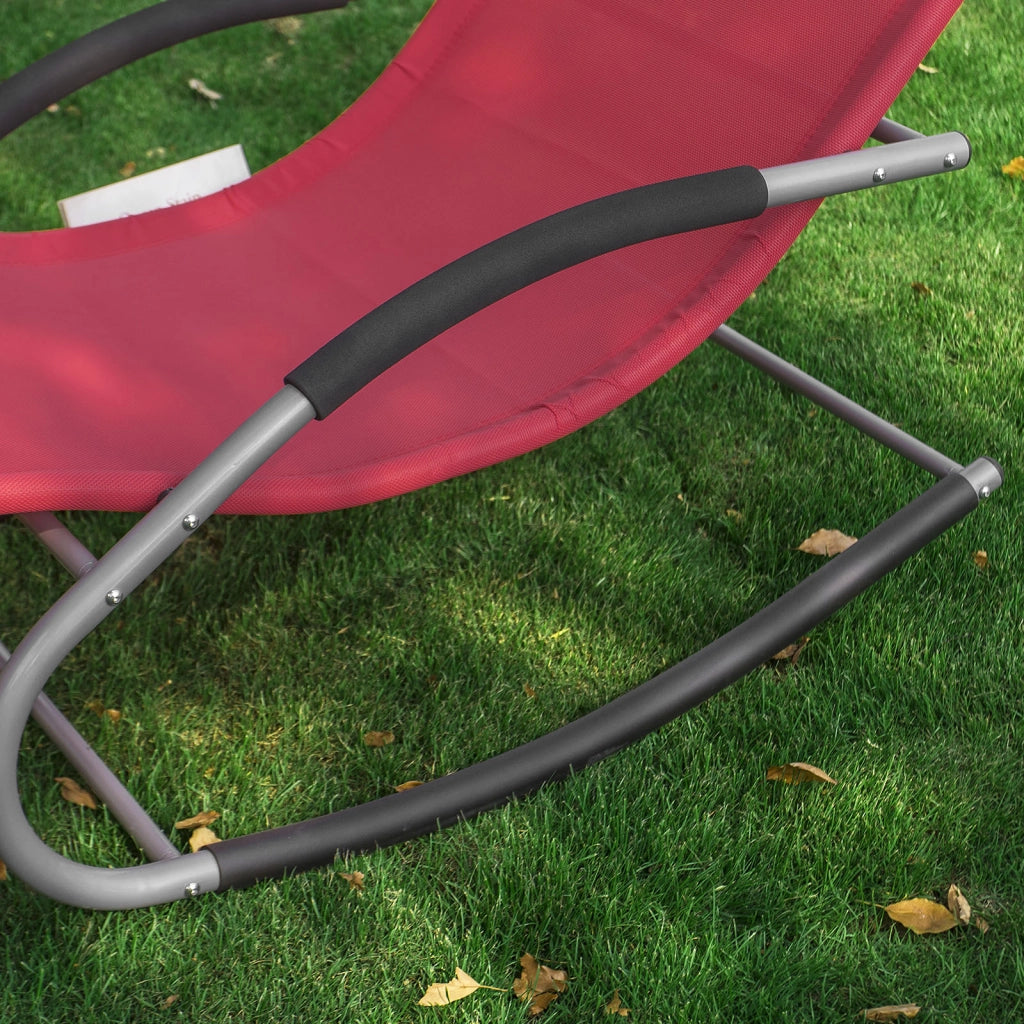 SoBuy Lettino Sdraio da Giardino a Dondolo - Sedia a Dondolo da Esterno in Textilene Rosso con Telaio in Metallo, 150x63x87cm, Lettino Prendisole per Terrazza, Piscina, Patio, OGS28-R