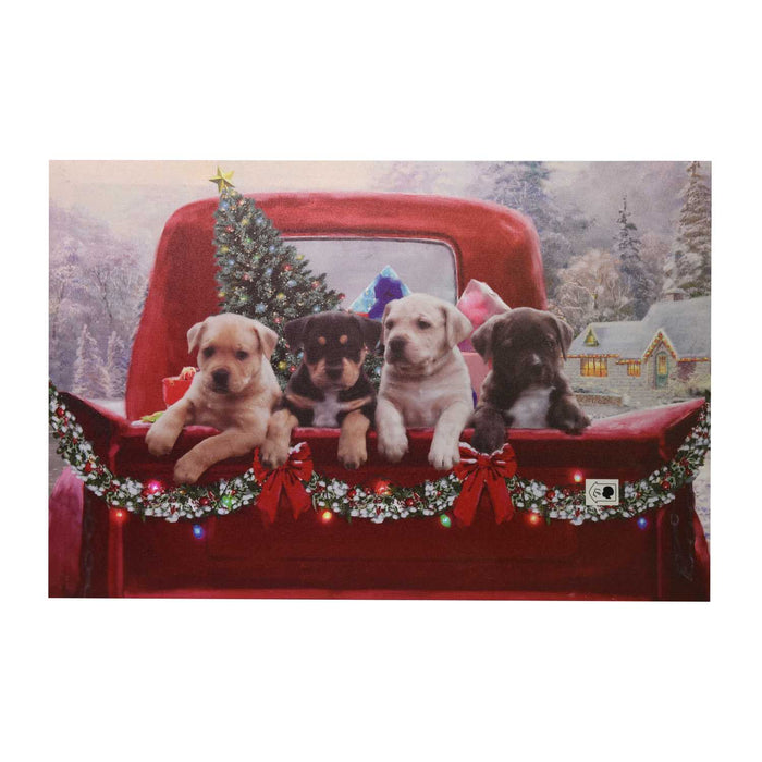 Quadro con led legno cani multicolor rettangolare cm 60x40xh1,8