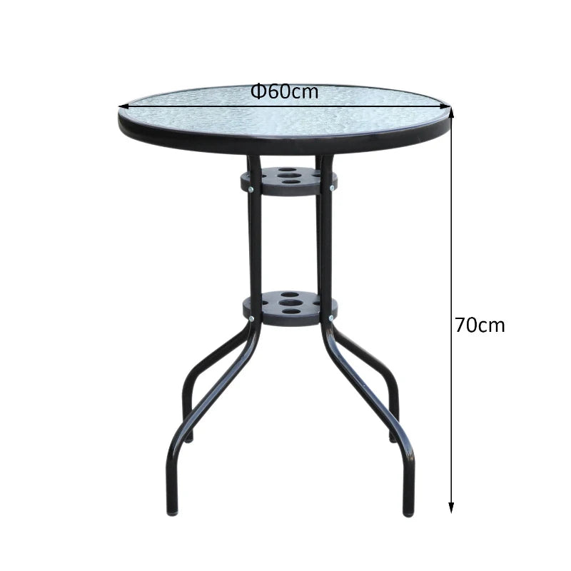 Tavolo Rotondo in Vetro Temperato, da Giardino, Φ60 x 70cm (Nero)