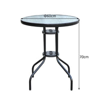 Tavolo Rotondo in Vetro Temperato, da Giardino, Φ60 x 70cm (Nero)