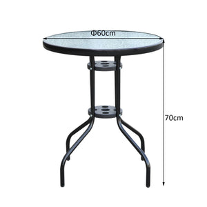 Tavolo Rotondo in Vetro Temperato, da Giardino, Φ60 x 70cm (Nero)