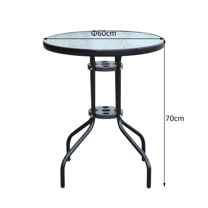 Tavolo Rotondo in Vetro Temperato, da Giardino, Φ60 x 70cm (Nero)