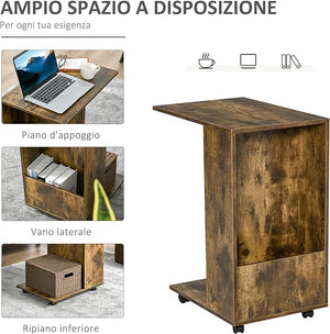 Tavolino da Salotto e Comodino Design a C, Mensola e Vano Laterale, 60x40x70cm
