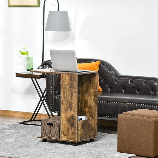 Tavolino da Salotto e Comodino Design a C, Mensola e Vano Laterale, 60x40x70cm