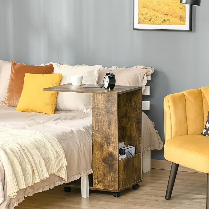 Tavolino da Salotto e Comodino Design a C, Mensola e Vano Laterale, 60x40x70cm