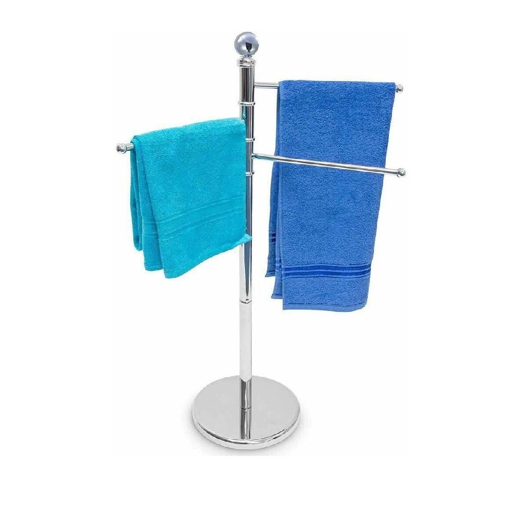 Piantana da Bagno Porta Asciugamani, Acciaio Smaltato Base Tonda 3 Braccia Cromo