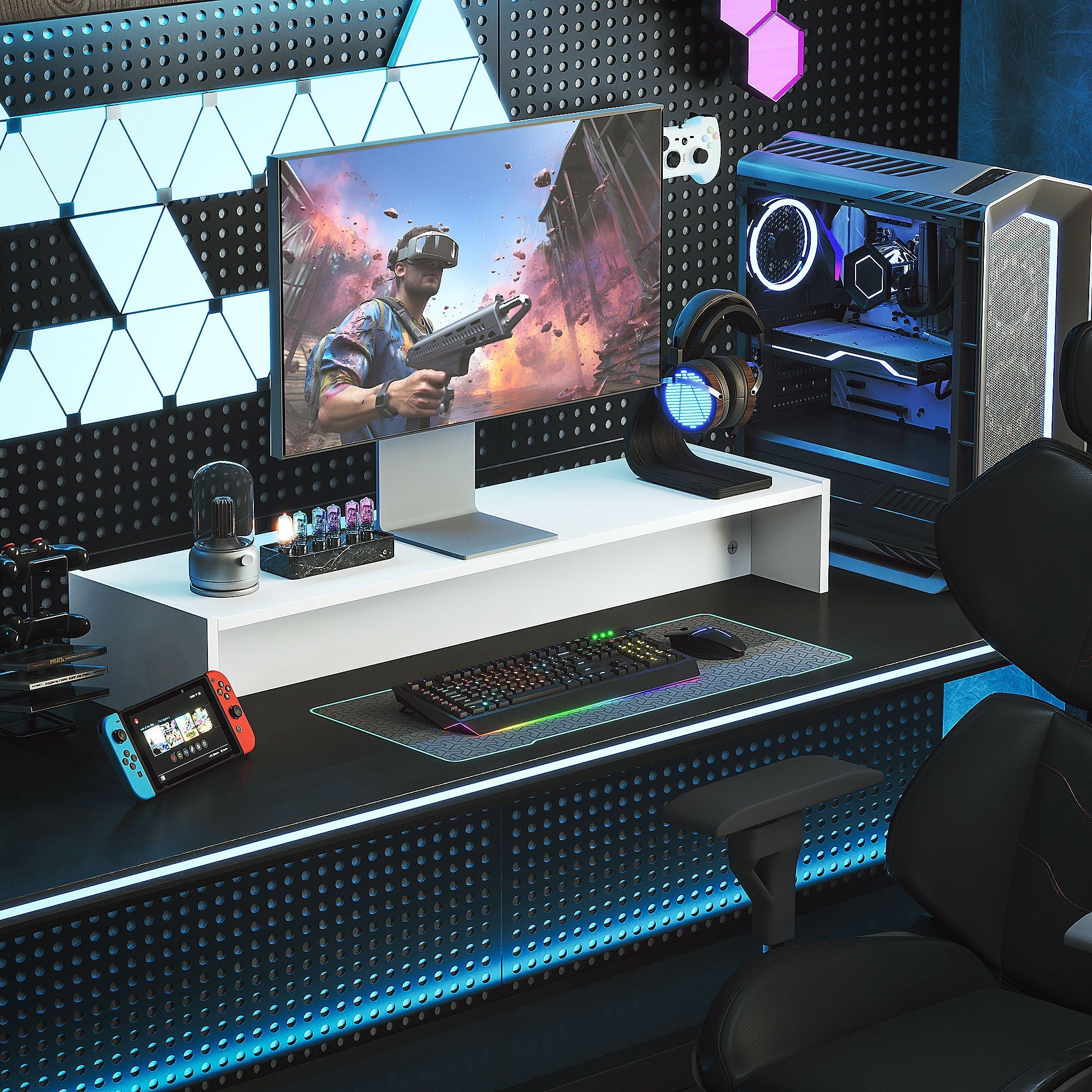 Supporto per Monitor 3 Vani 100x27x15 cm in Legno Bianco