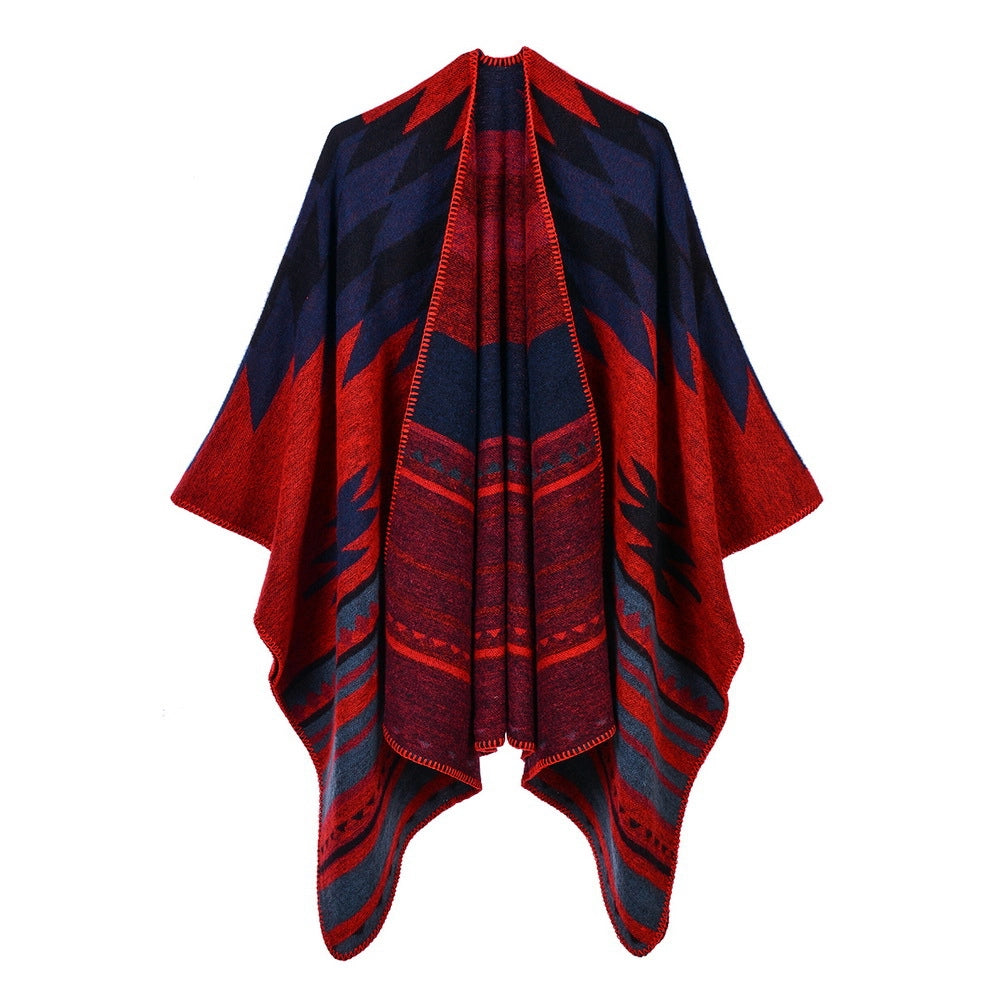 Sciarpa/stola da donna autunno/inverno, versatile, due in uno: calda mantella in cashmere double-face per viaggi e campeggio.