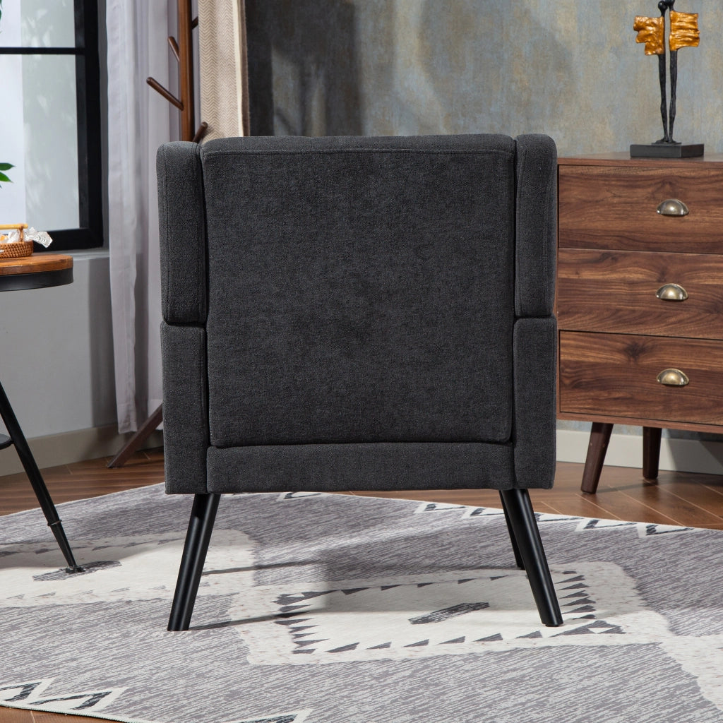 POLTRONA Imbottita in lino Grigio Scuro con gambe in legno massello
