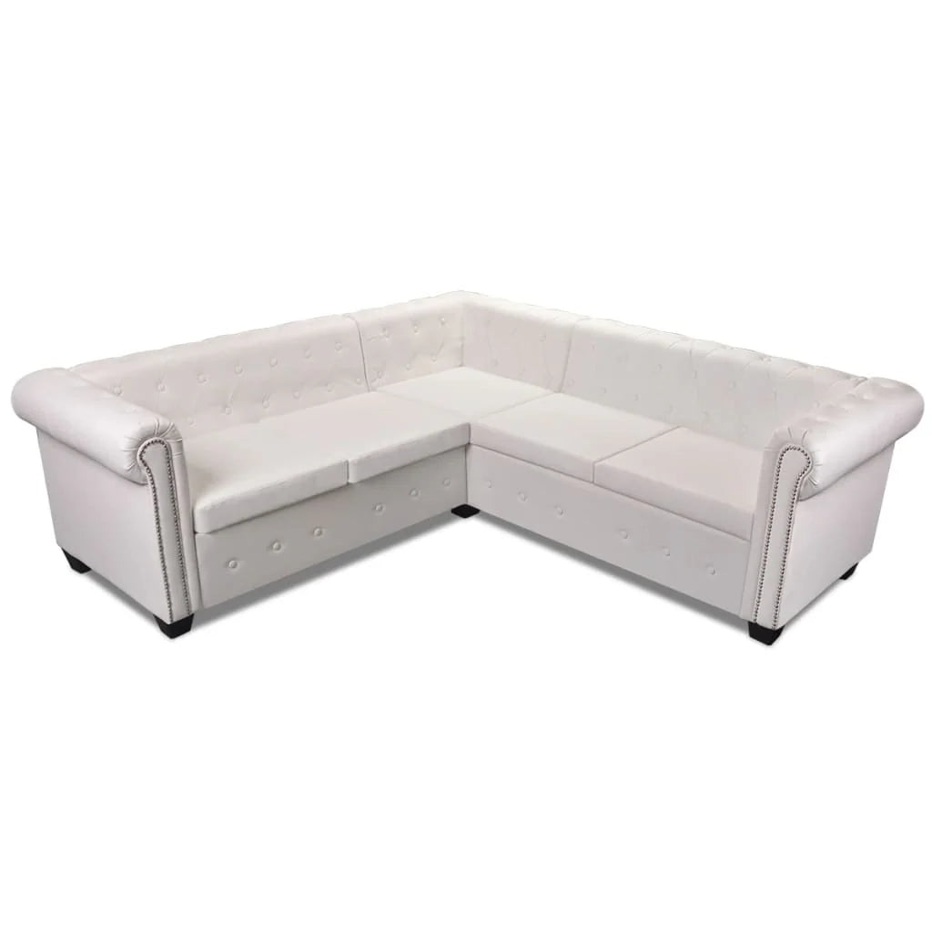 Divano angolare Chesterfield 5 posti in similpelle bianca 02_0020233