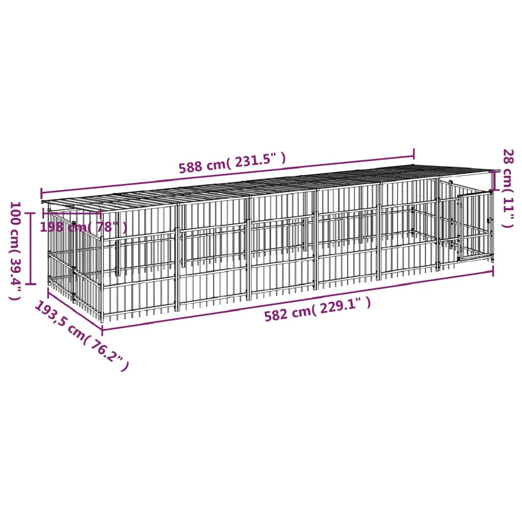 Gabbia per Cani da Esterno con Tetto in Acciaio 11,26 m² 3124611