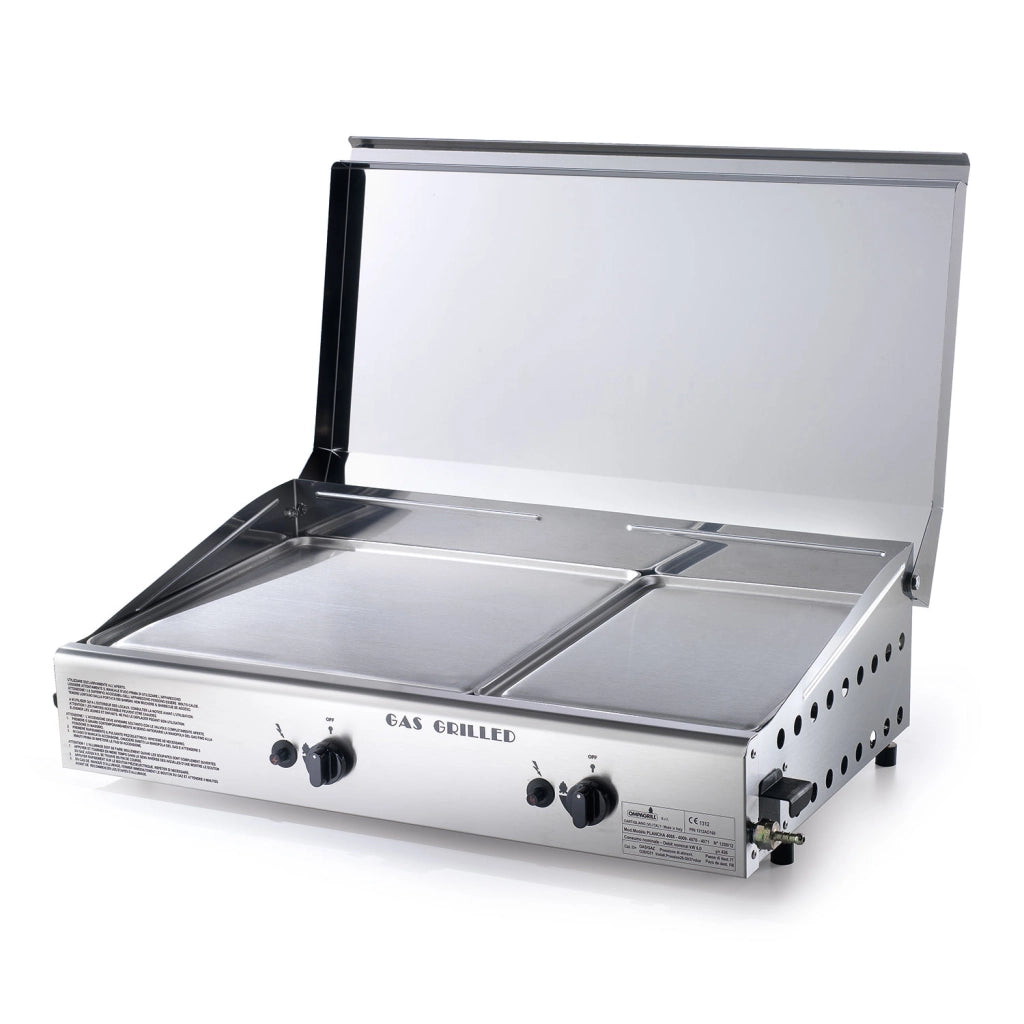 Doppia Piastra di Cottura con Cover Ompagrill Plancha Double 0471/M Alimentazione a Gas GPL e Metano con Accensione