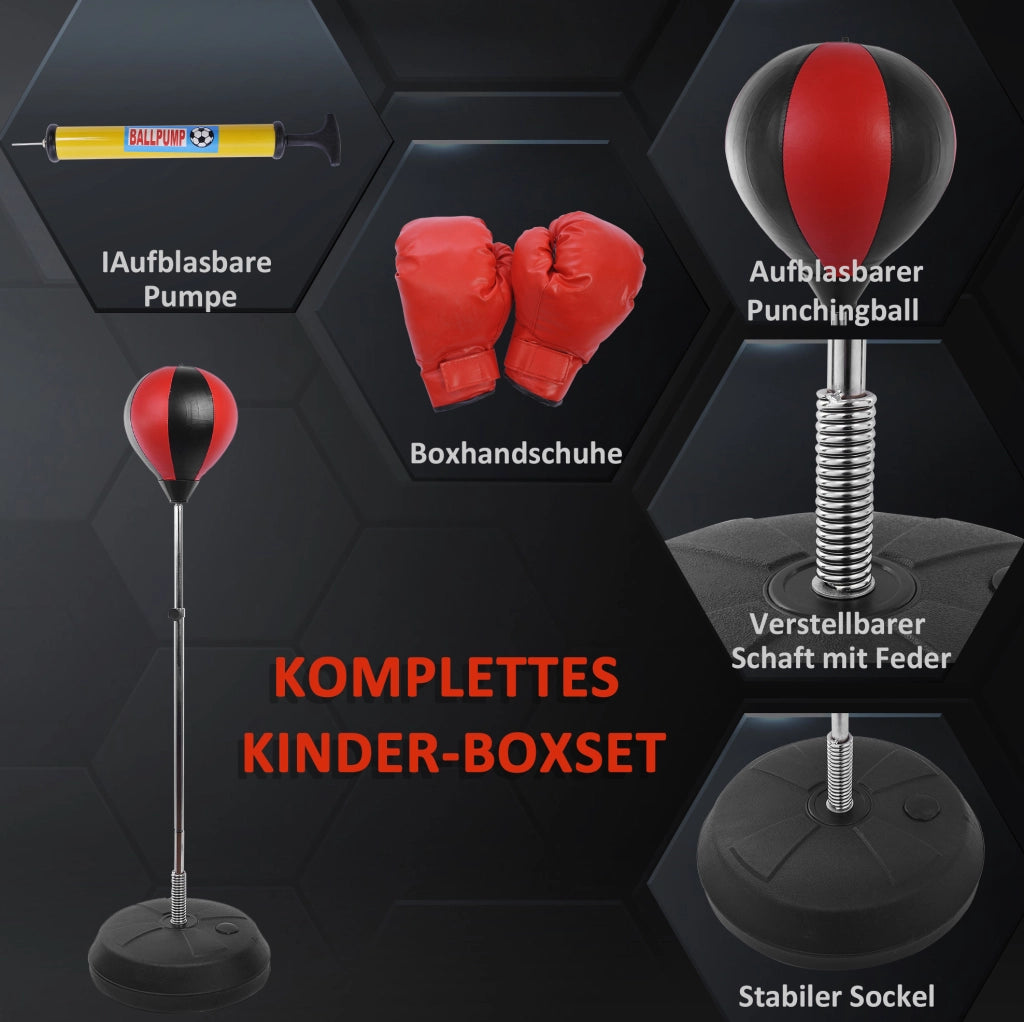 Set Punchingball con Supporto Regolabile in Altezza 125-145cm, Guantoni e Pompa per Professionisti e Principianti