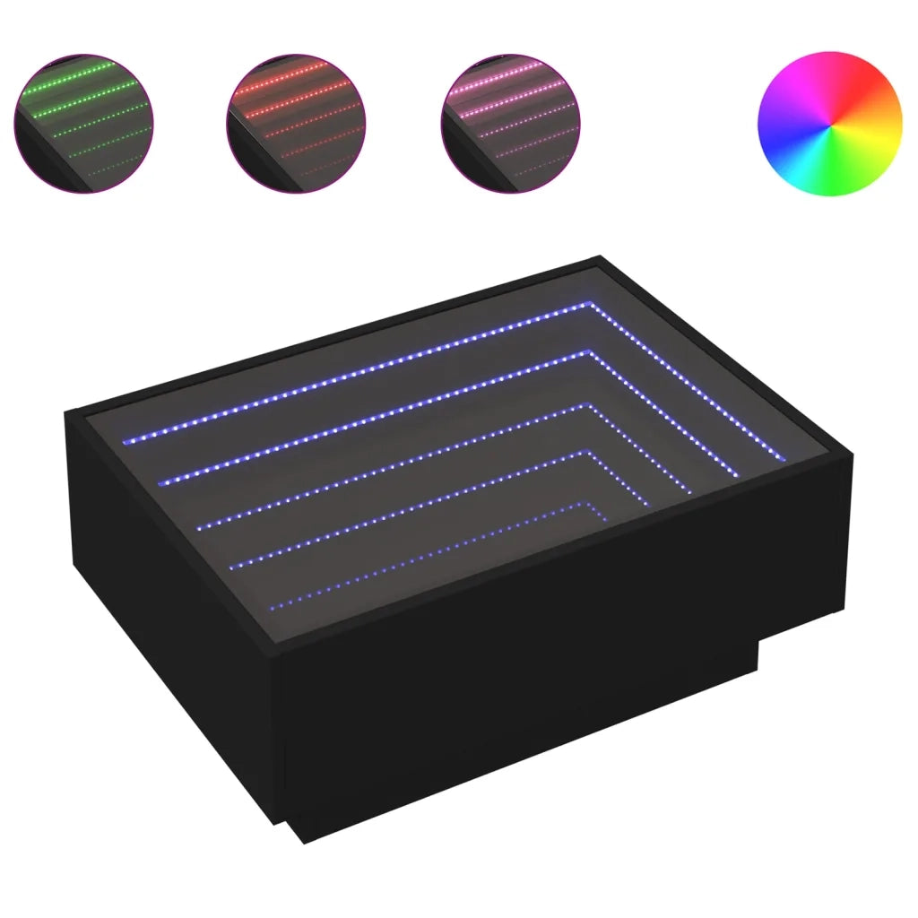 Tavolino Salotto con LED Nero 70x50x30 cm Legno Multistrato 847512