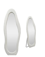 SPECCHIO ONDA IN VELLUTO BIANCO CON PIEDE E GANCI PER APPENDERE MISURE: 60X160 CM