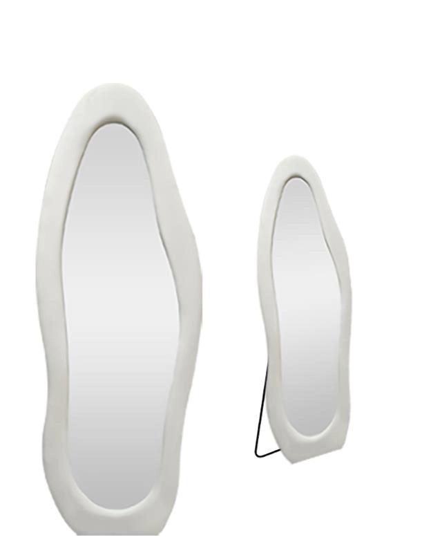 SPECCHIO ONDA IN VELLUTO BIANCO CON PIEDE E GANCI PER APPENDERE MISURE: 60X160 CM