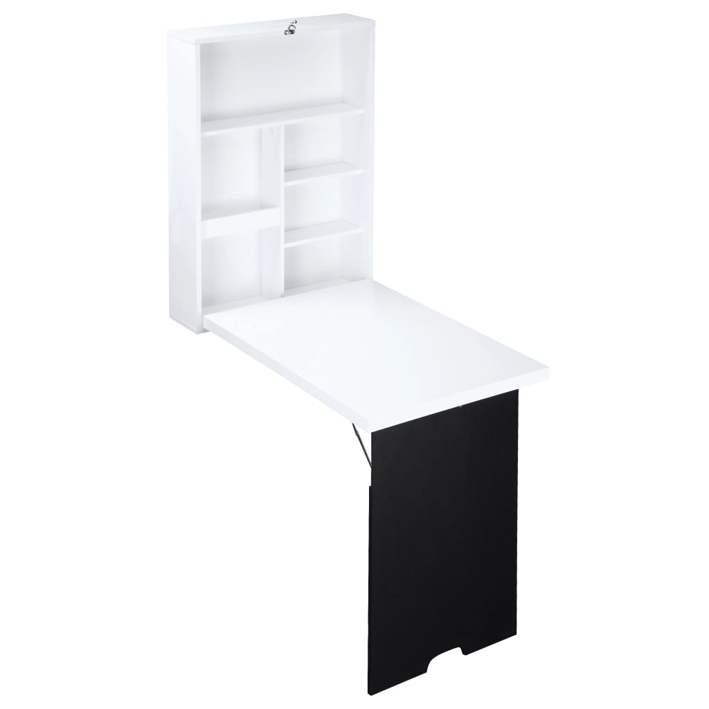 Tavolo Scrivania Pieghevole a Muro con Lavagna, 60x94.5x147cm, Bianco e Nero