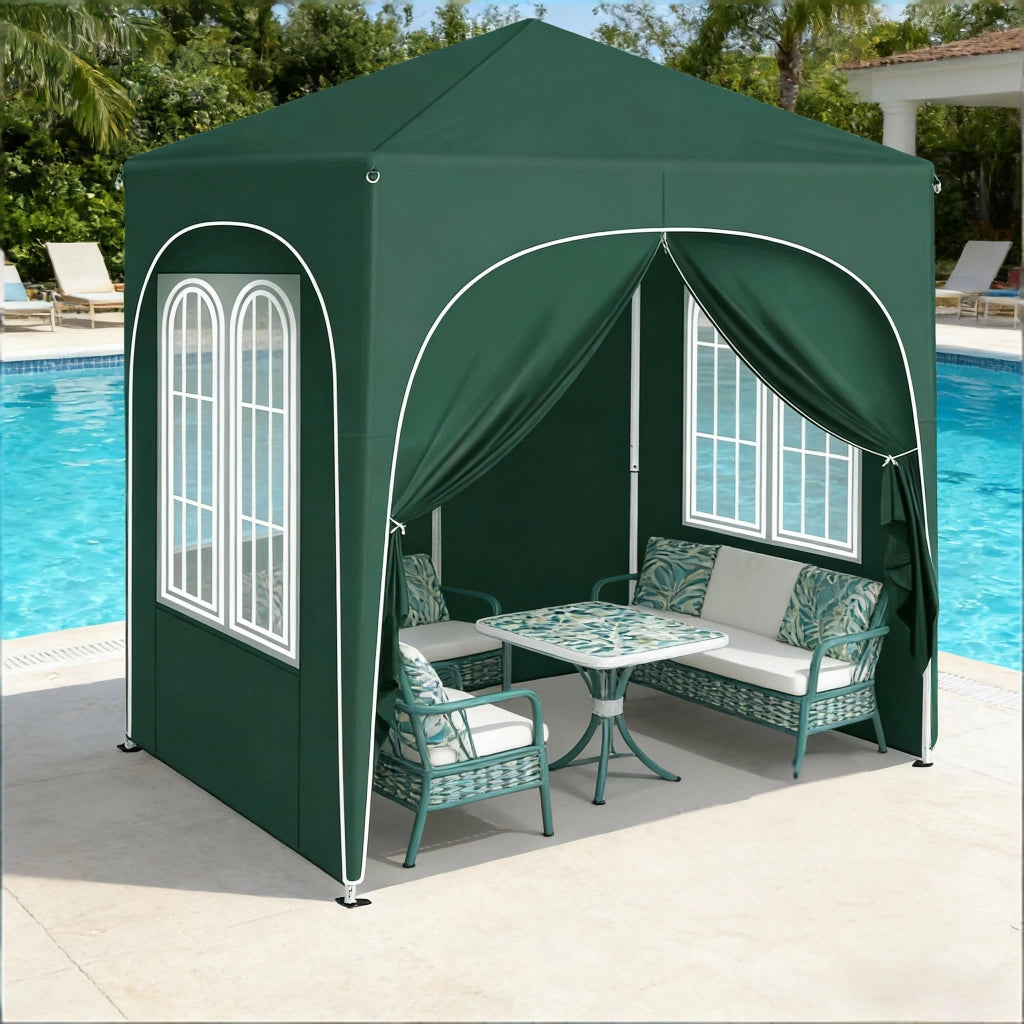 GAZEBO 2x2 m in metallo e tessuto Oxford verde con pareti laterali