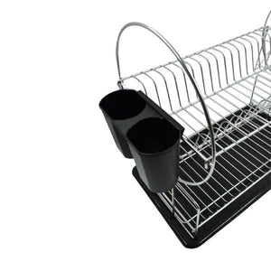 Scolapiatti 2 Ripiani Con Vassoio D'appoggio e Portaposate (51x24x36cm) Cromo